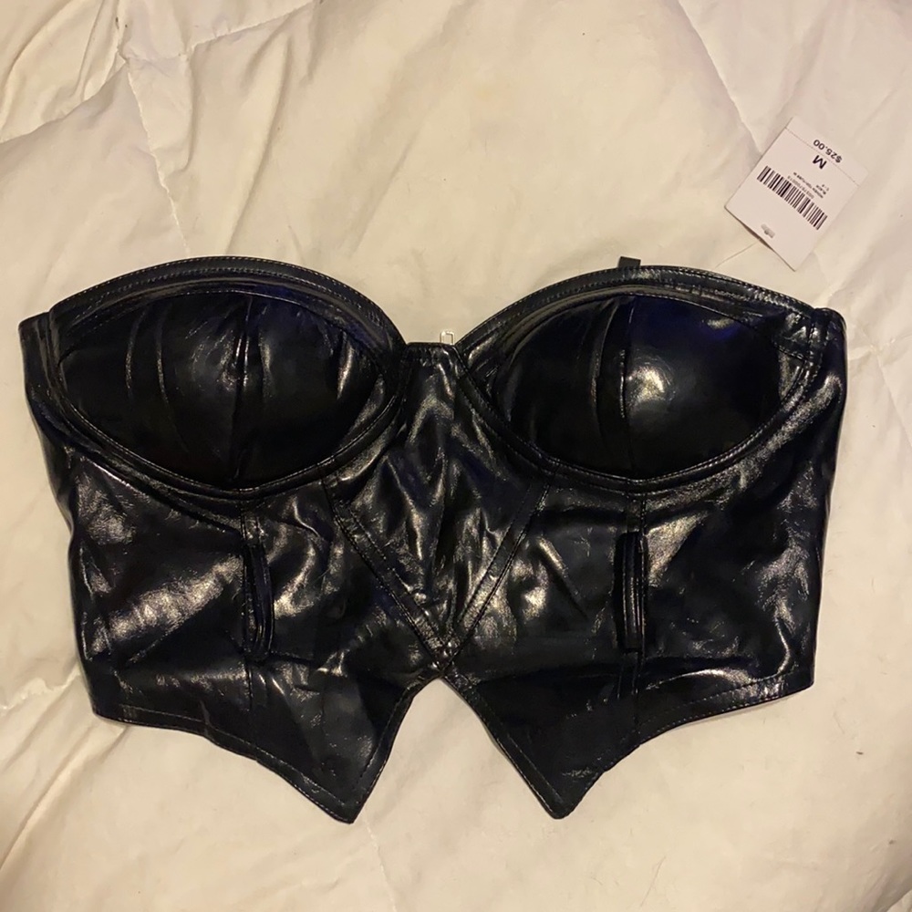 Black Leather Sleeveless Crop Top